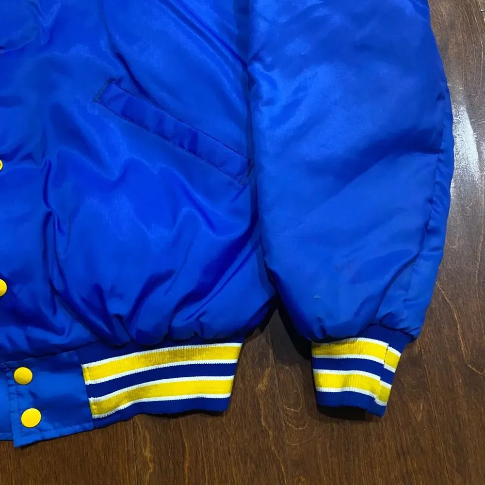 Butwin Vintage 70s 80s Bomber Carmel Lady Pups Blue Yellow Jacket Womens Medium